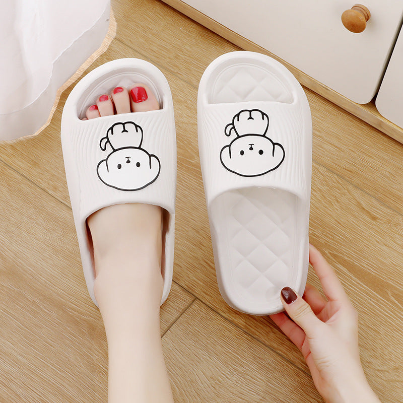 Cute Cartoon Dog Slippers Summer Solid Color Non-slip Rhombus Bathroom Slipper Indoor House Shoes For Men Women Couples - DropOnline.co