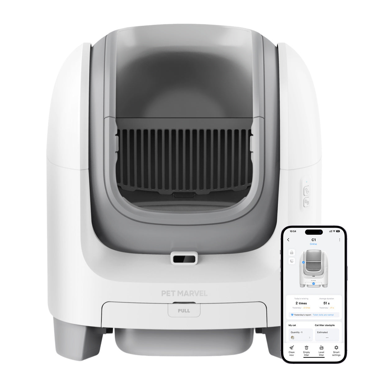 PETMARVEL C1 Large Open Top Smart WiFi Self-Cleaning Litter Box, White - DropOnline.co