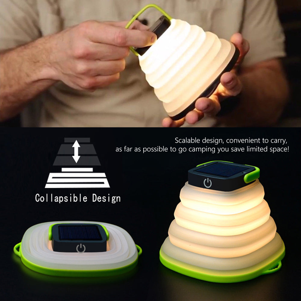 Collapsible Solar Camping Lantern | IP68 Waterproof USB Rechargeable Foldable Tent Light