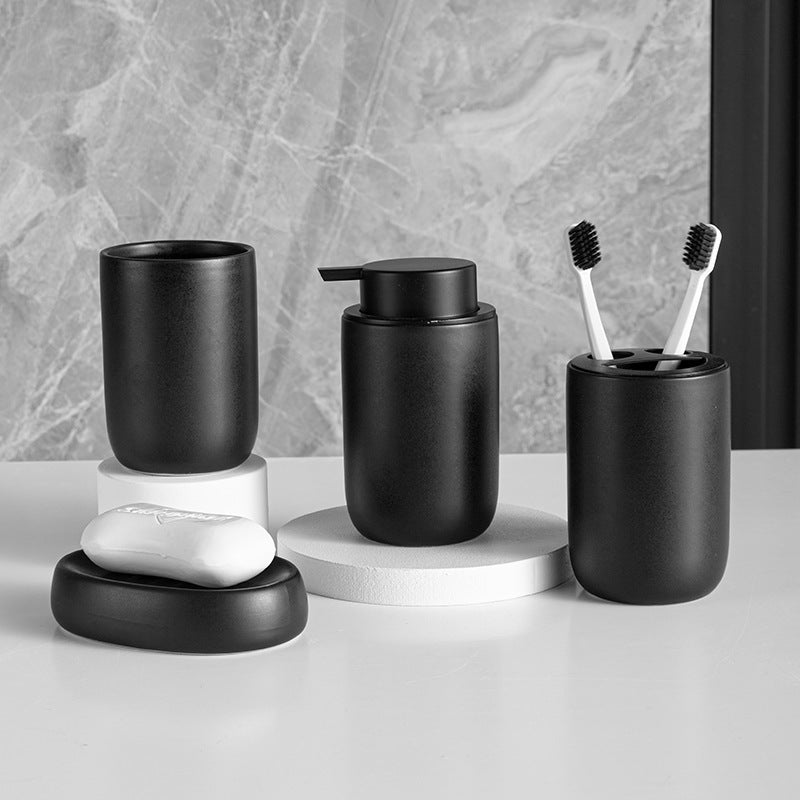 Matte Black Bathroom Accessories Set Plastic Soap Dispenser Toothbrush Holder Cup Soap Dish For Modern Bathroom Decor - DropOnline.co