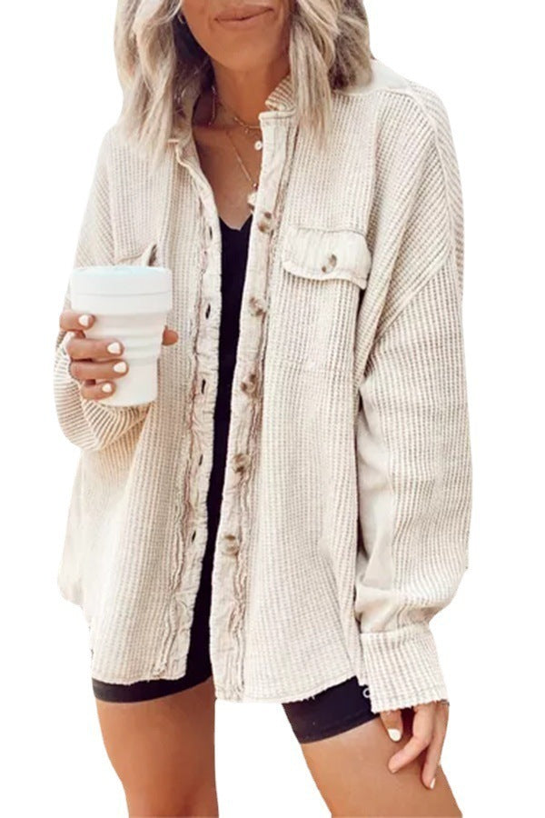 Women's Patchwork Irregular Shirt Jacket - Loose Long Sleeve Top - DropOnline.co