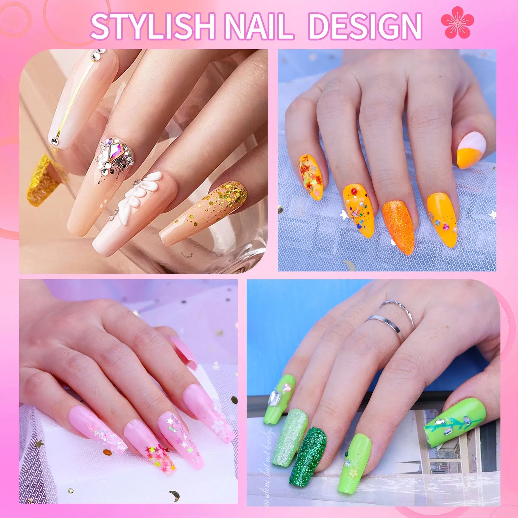 Acrylic Nail Kit, Nail Kit For Beginners With Everything, 24 Colors Glitter Acrylic Powder And Liquid Monomer Set, 200 Pcs Nail Tips, 3 Pcs Acrylic Nail Brush For Home DIY Extension Nail Salon - DropOnline.co