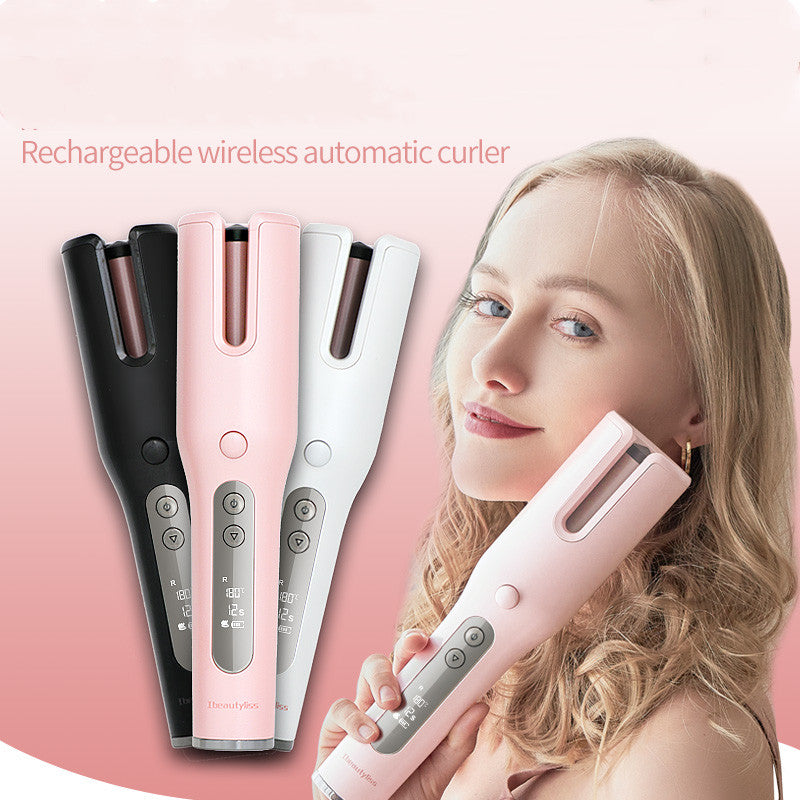 Wireless Automatic Hair Curler | USB Rechargeable LCD Ceramic Heating Curling Iron
