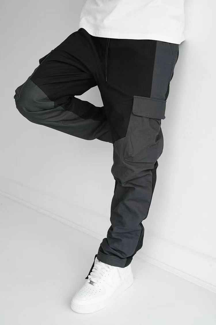 Men's Large Pocket Stitching Trousers - Loose Fit Tapered Pants