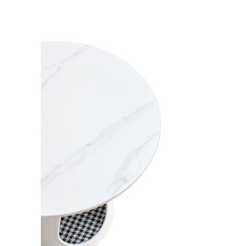 Set Of 2 Coffee Round Tables With A Marble-look Top And Steel Base With 2 Cat Beds Multifunctional And Stylish Entable - DropOnline.co