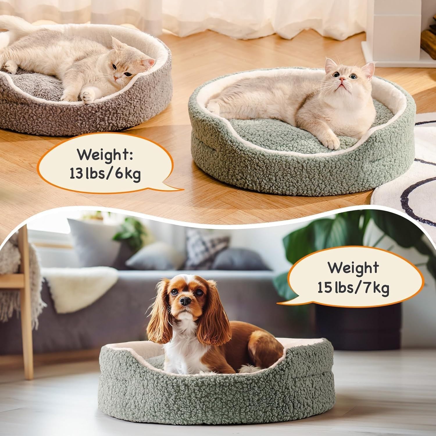 Mewoo Washable Pet Bed For Cats & Small Dogs - 23x23x7 Inch Round Orthopedic Bed With Non-Slip Bottom, Plush Indoor Cat Bed For Kittens & Puppies, Sage Green - DropOnline.co