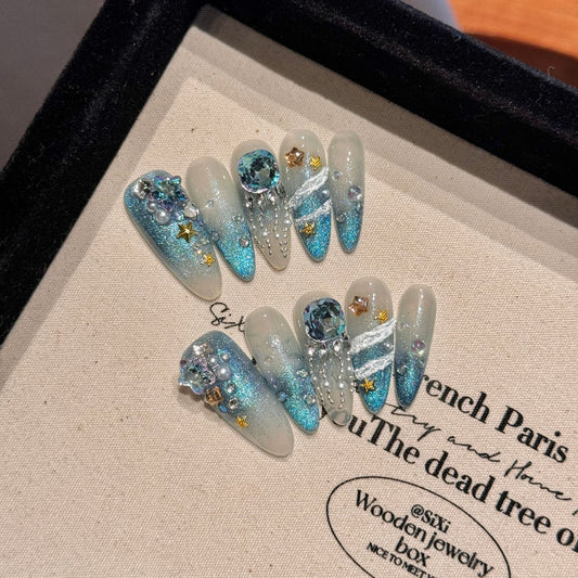 Angel Feather Haze Blue Gray Cat Eye Fairy Shiny Manicure - DropOnline.co