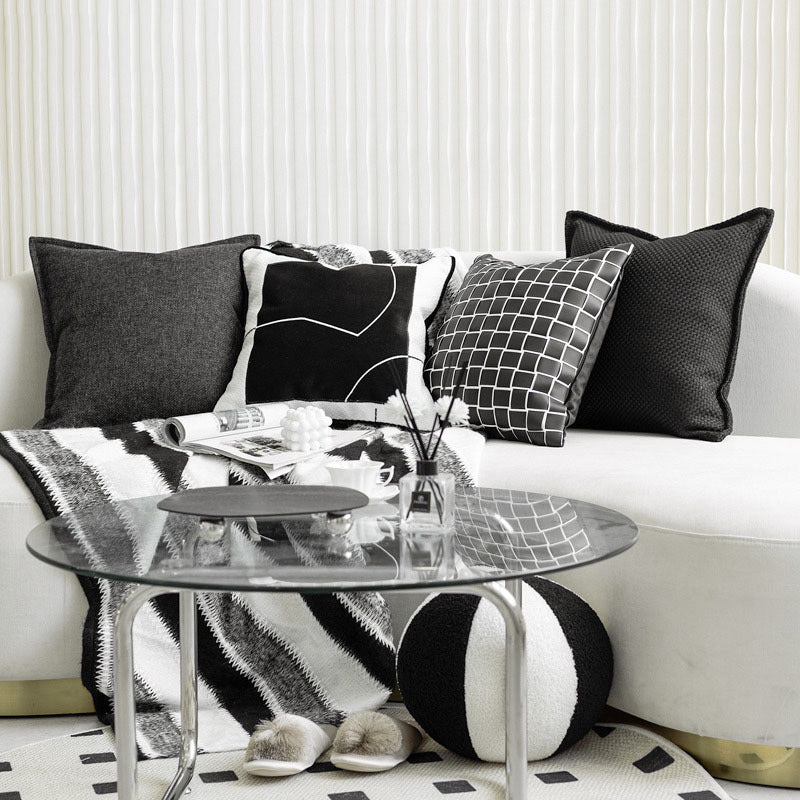 Black And White Pillow Sofa Cushion Cotton Hemp Woven Leather Simple Modern - DropOnline.co