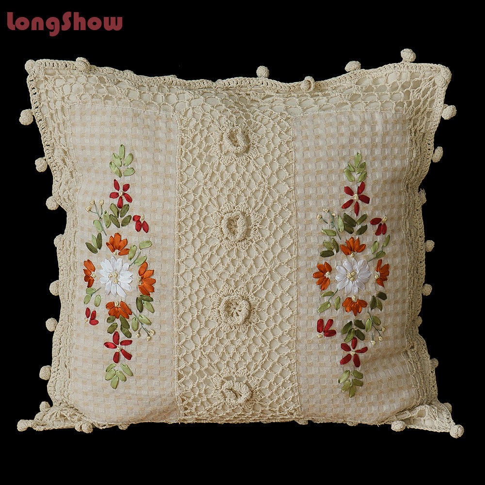 Cotton Pillow Case Satin Embroidered Cushion - DropOnline.co
