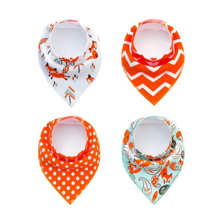 Baby Bandana Bibs 4-Pack - Cotton Triangle Drool Bibs with Arrow & Wave Prints - DropOnline.co