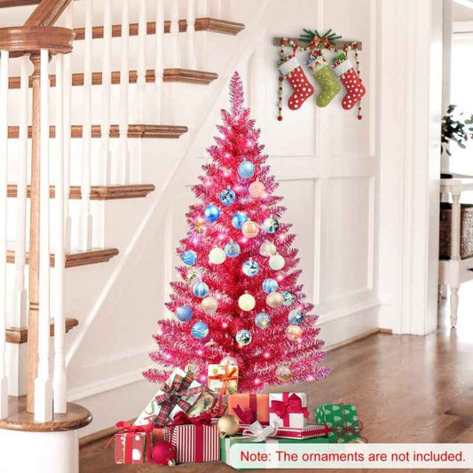 4 Ft Red Artificial Christmas Tree with 50 Lights & 112 Branch Tips