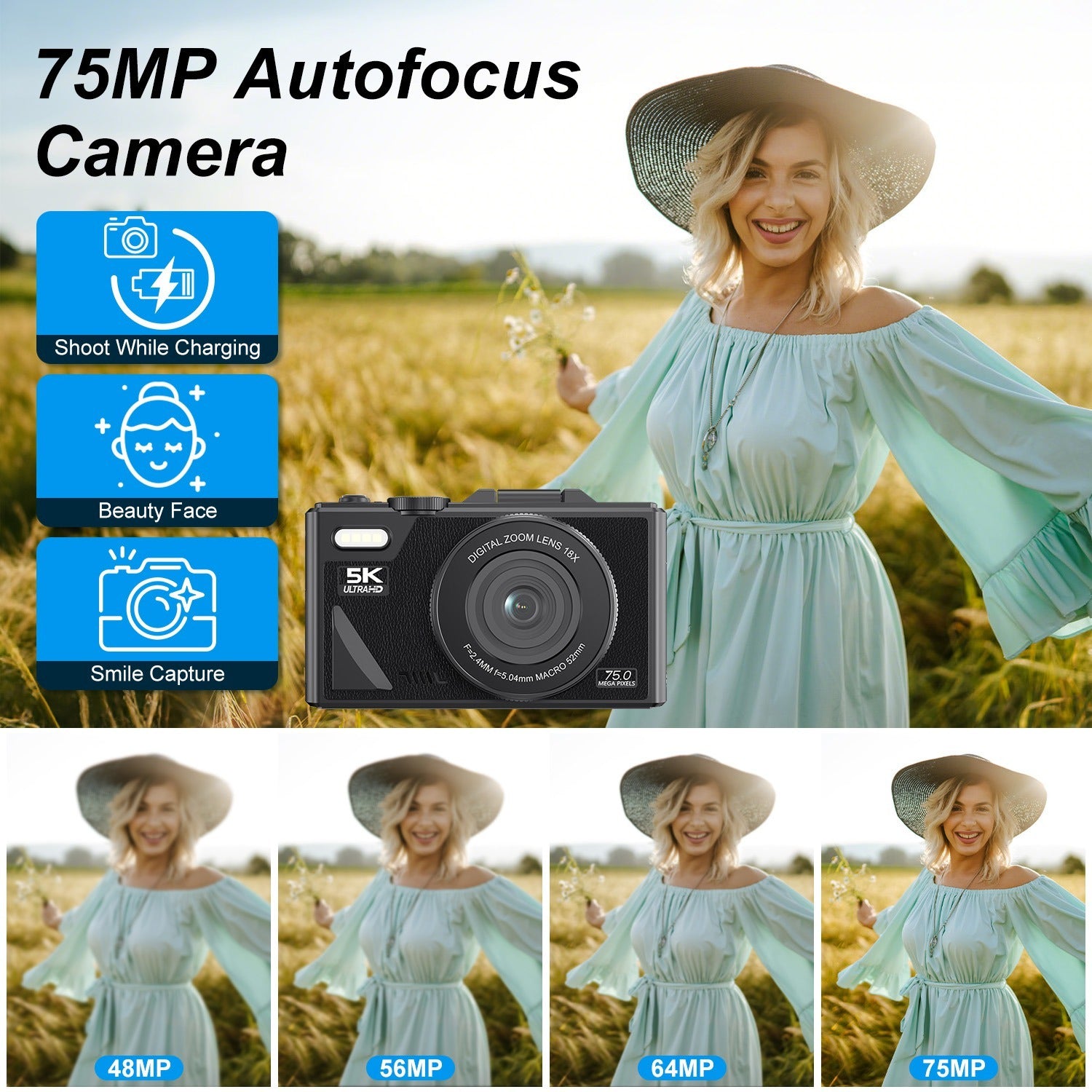 1Pc 5K 75MP Digital Camera For Photography Anti Shake WiFi Vlogging Video Camera With 9 Shooting Modes 18X Zoom Fill Light Webcam Function 2 Batteries 32G MMC Card 180Degree Flip IPS Screen - DropOnline.co