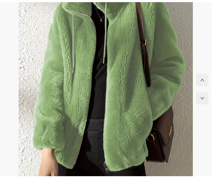 Double Faced Fleece Warm High Neck Sweater Women Cardigan - DropOnline.co