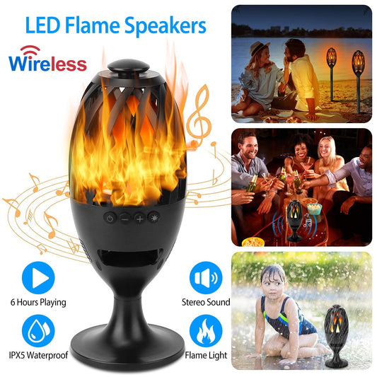 1Pc LED Flame Speakers Torch Wireless Speaker Waterproof Stereo Bass Speaker Outdoor Light-Up Speaker Atmosphere LED Flickers Night Light Patio Stake Lights Lantern For Party Camping - DropOnline.co