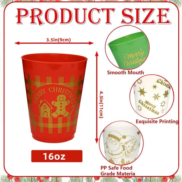 12 Pcs Christmas Plastic Tumblers Gingerbread Man Santa Reindeer Pattern 16 Oz Reusable Drink Cups Cute Beverage Cups For Beer Coffee Tea Xmas Holiday Party Supplies - DropOnline.co