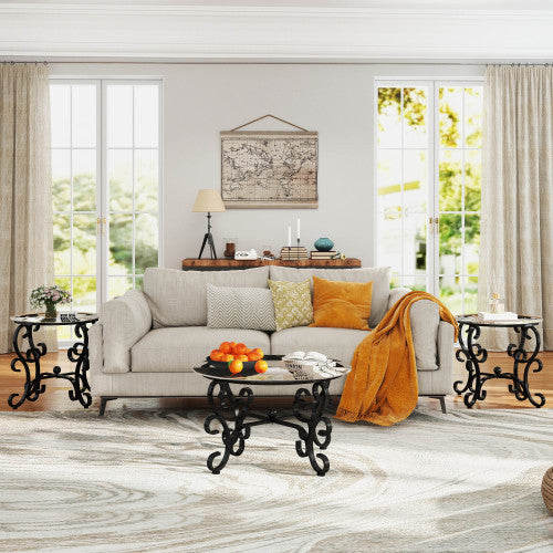 3 Piece Tempered Glass Surface Coffee Table Set Decor Coffee Table - DropOnline.co