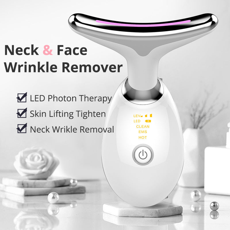 EMS Thermal Neck Lifting Massager - Electric Microcurrent Wrinkle Remover with LED Photon Therapy - DropOnline.co