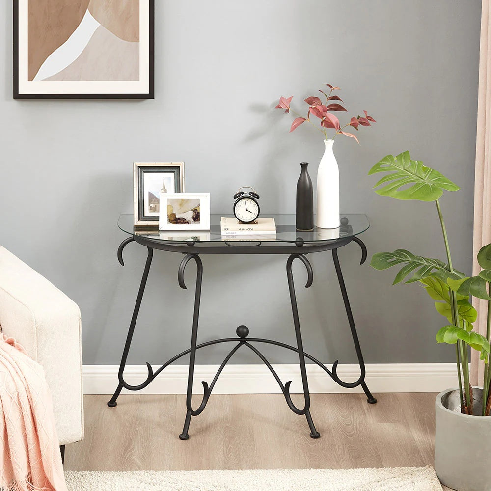 Tempered Glass Surface Console Table Coffee Table With Sturdy Construction For Living Room - DropOnline.co