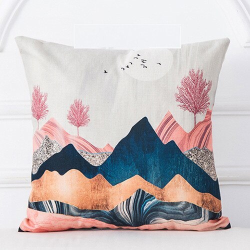Mountain tree sunrise oil painting cushion cover - DropOnline.co
