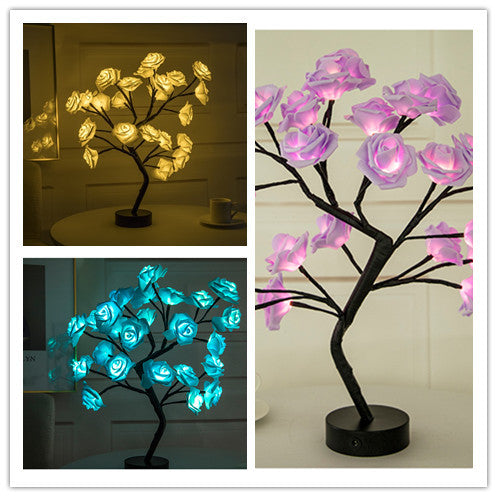 Rose Flower Lamp USB Battery Operated LED Table Lamp Bonsai Tree Night Lights Garland Bedroom Decoration Lights Home Decor - DropOnline.co