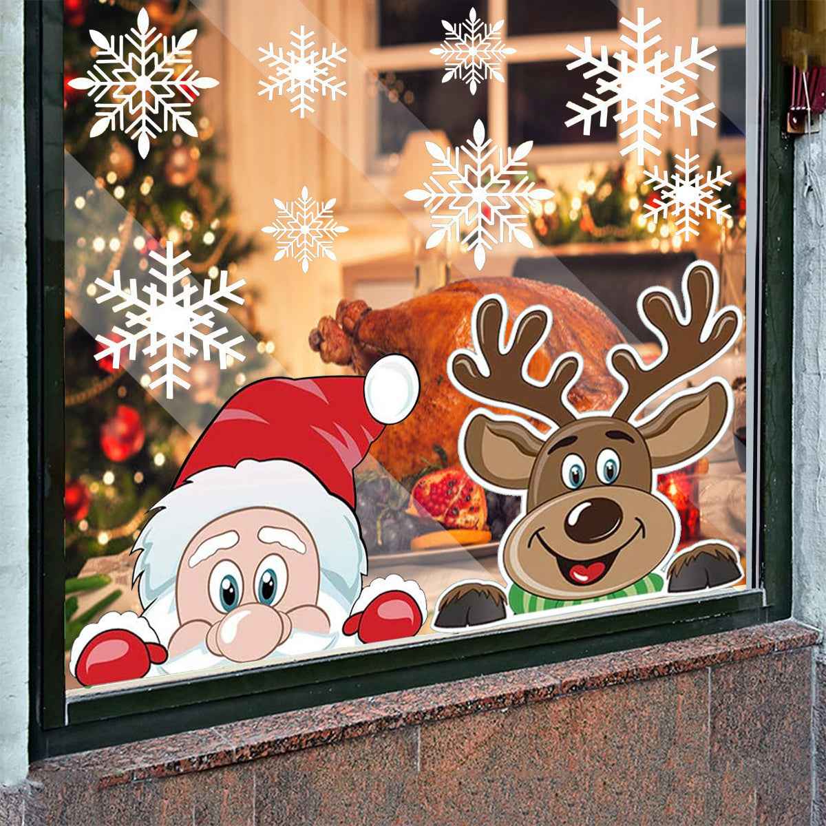 4 Sheets Christmas Snowflake Window Clings - Reusable Double Sided Static Stickers - DropOnline.co