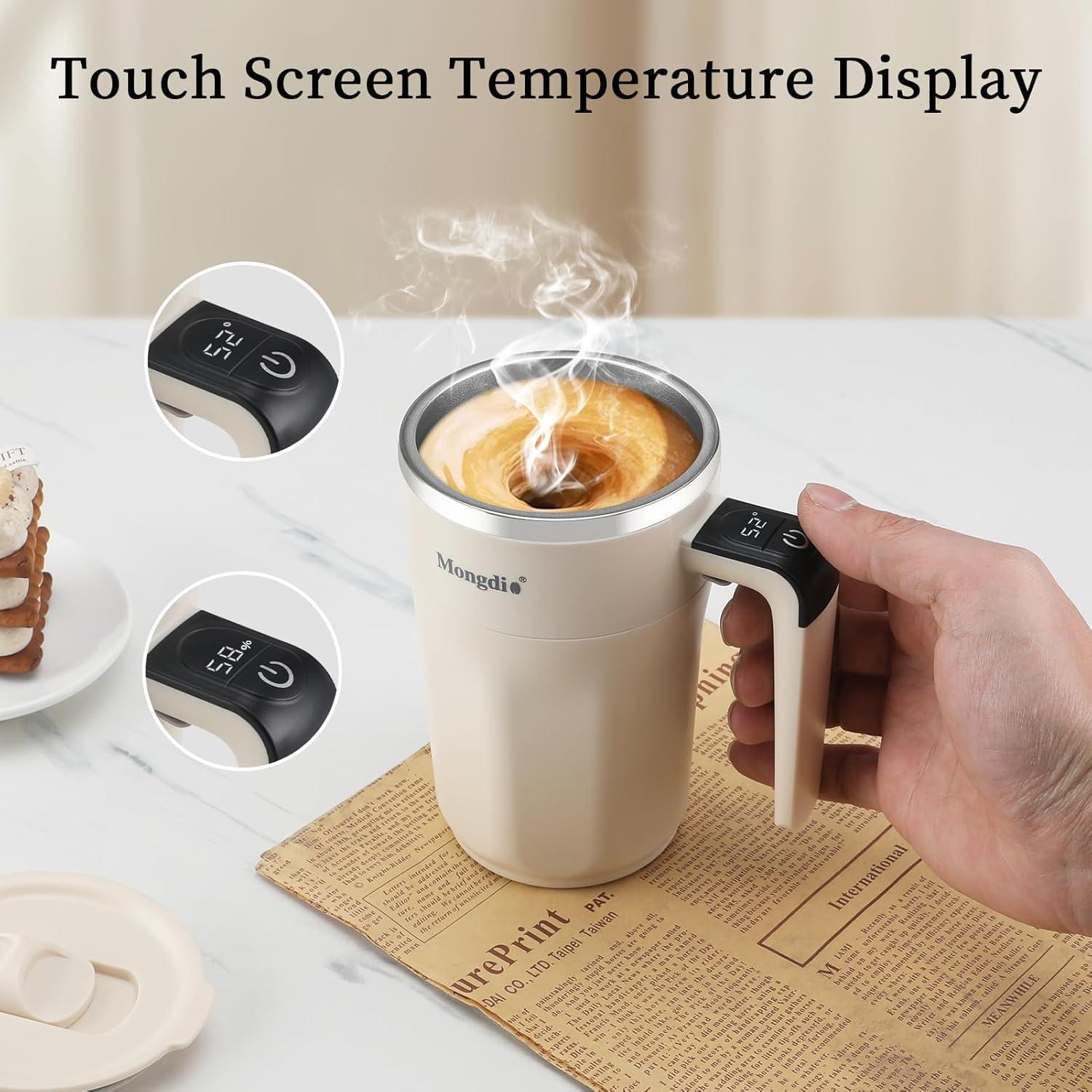 Mocha 12 Oz With Temperature Display Rechargeable Automatic Stirring Coffee Cup With Lid Suitable For Coffee Milk And Other Drinks White - DropOnline.co