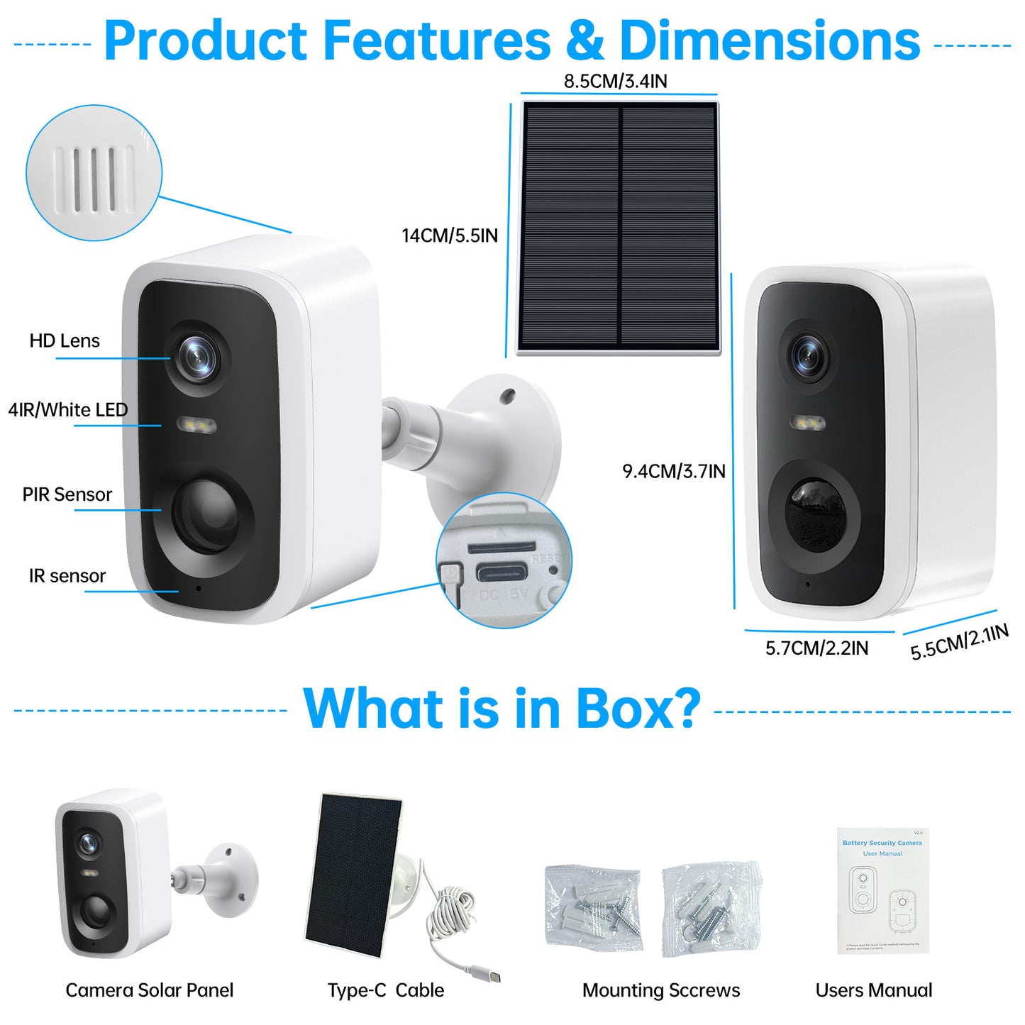 Solar Battery WIFI Camera 2K Human Detection Waterproof Mini CCTV With 5000mAh Battery With Solar Panel - DropOnline.co