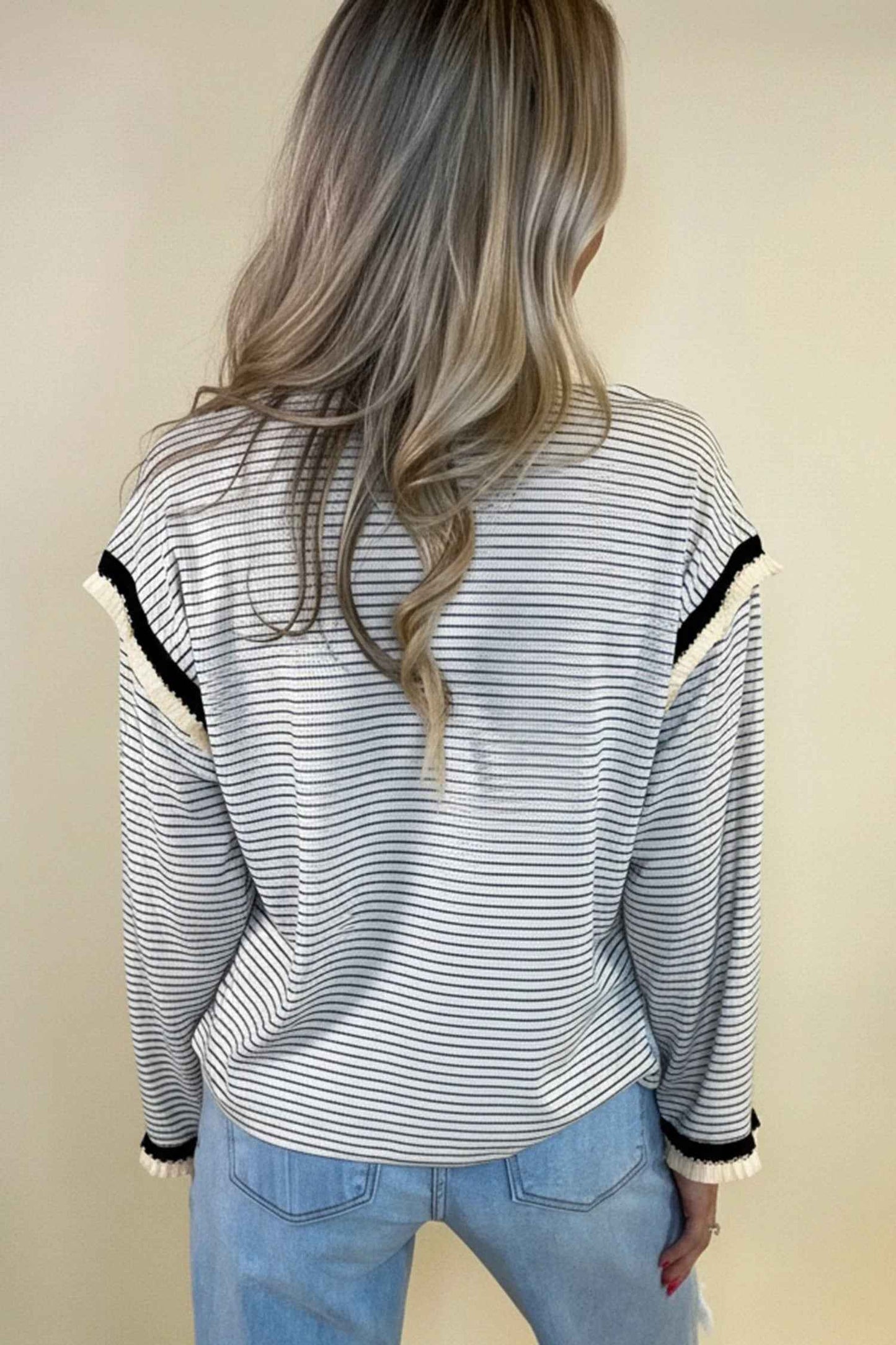 Women's Casual Color-block Striped Round-neck Loose Top