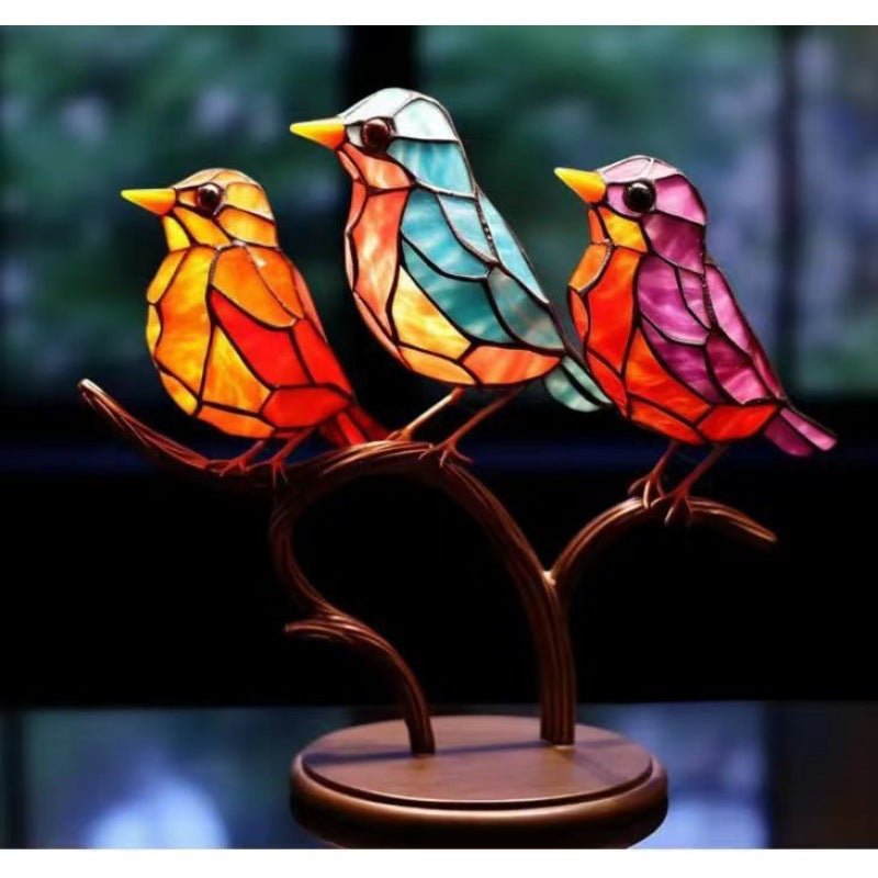 Stained Birds On Branch Desktop Ornaments For Bird Lover Home Decor Desk Decor For Bedroom Living Room And Office - DropOnline.co