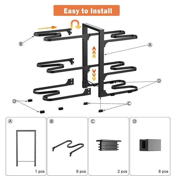 Pots And Pans Organizer, Adjustable 6-Tier Pots Organizer Rack For Cookware Heavy Duty Pots Rack For Kitchen Storage - DropOnline.co