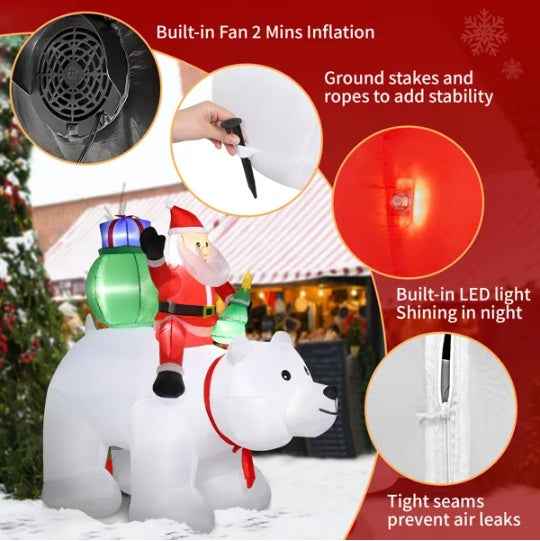 6ft Santa Claus Rides Polar Bear - 15W 7pcs LED Garden Christmas Decoration - DropOnline.co