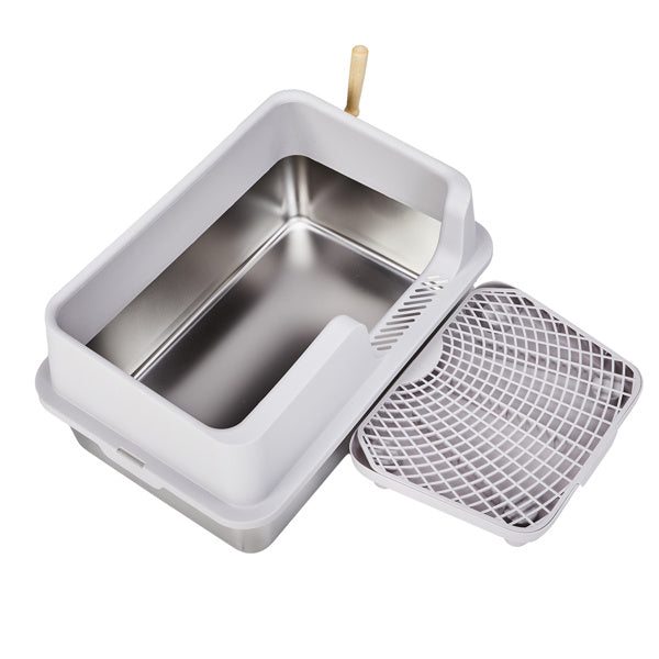 61x40x33CM, Litter Box, Stainless Steel And Plastic, Upper And Lower Snap Type, With Litter Spatula, Foot Pad - Grey - DropOnline.co