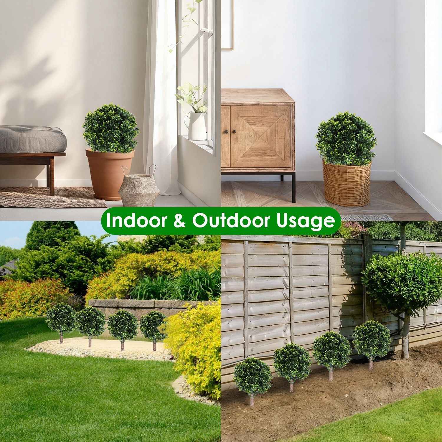 2 Packs Faux Boxwood Ball Trees - Artificial Topiary with Ground Spike