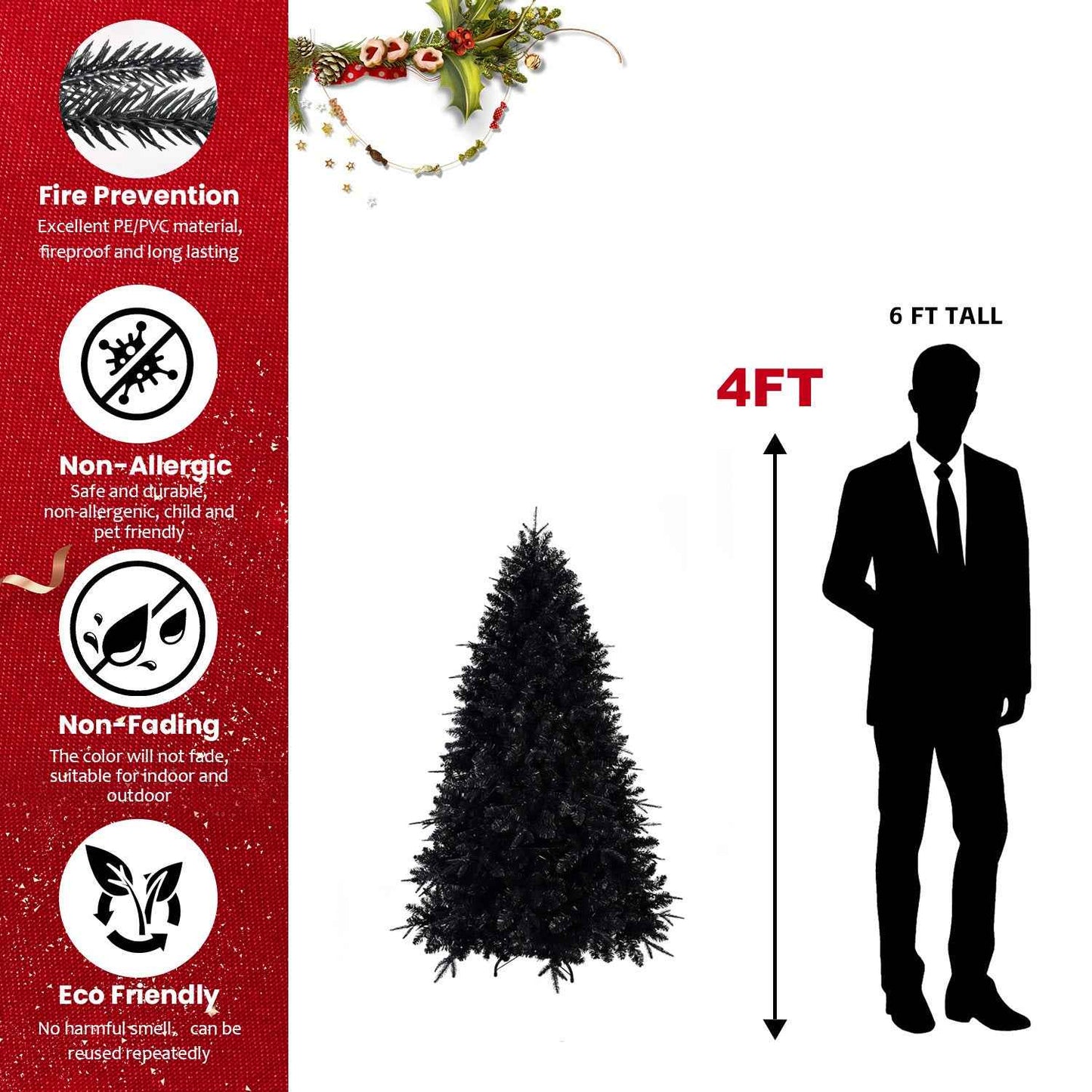 Prelit Black Christmas Tree with White Lights - PE&PVC Halloween & Xmas Tree - DropOnline.co