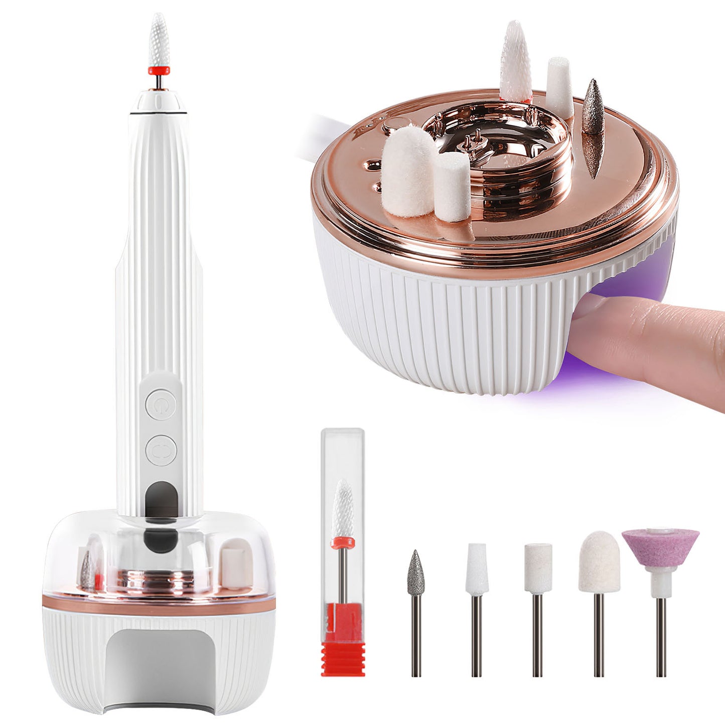 1Pc Portable Cordless Electric Nail Drill Kit Charging Base With UV Nail Dryer 6Pcs Nail Drill Bits 5Speeds Direction Control Timer Setting For Acrylic Gel Nails Polish Manicure Pedicure - DropOnline.co