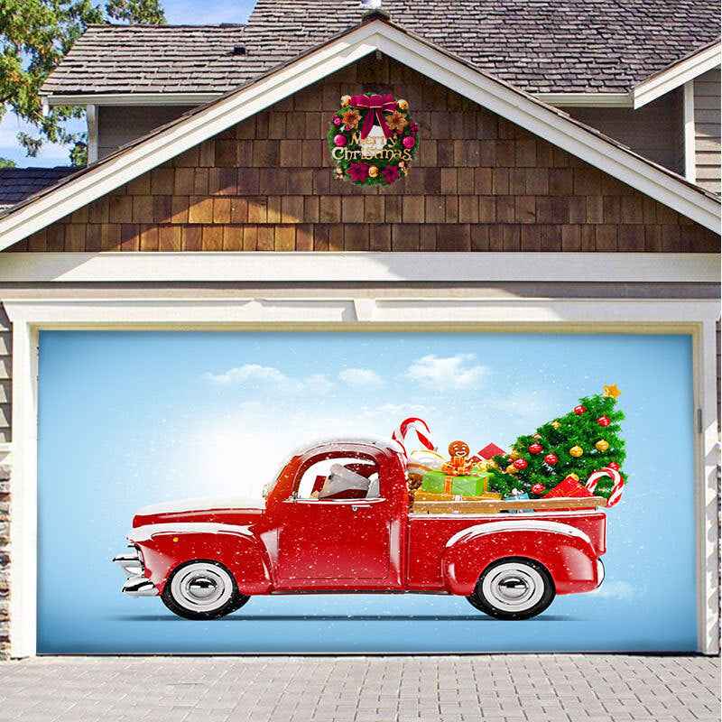 Christmas Garage Door Cover - Polyester Background Hanging Cloth Holiday Party Decoration - DropOnline.co