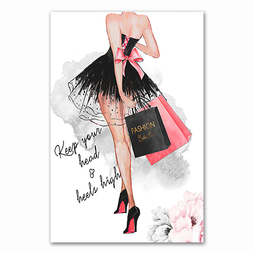 Lipstick Perfume High Heels Fashion Makeup Texture Canvas Painting Home Decor - DropOnline.co