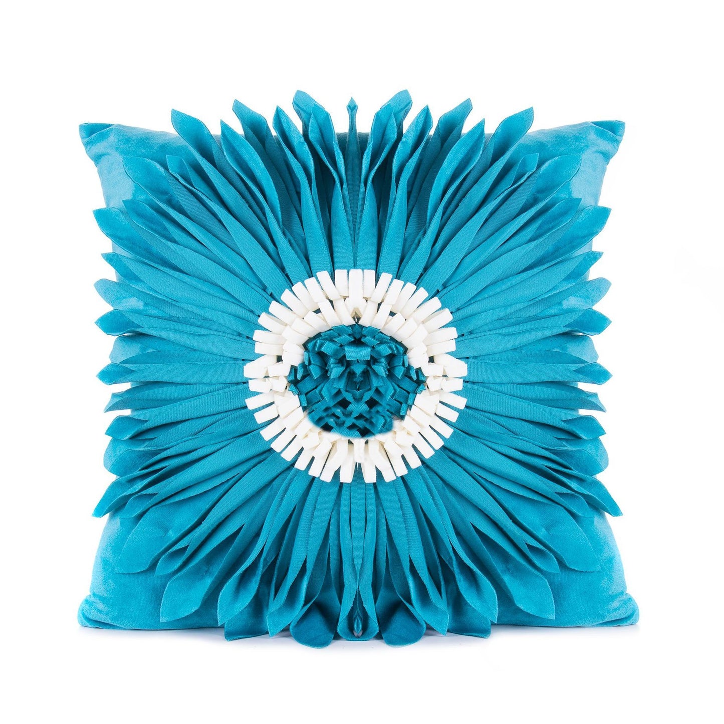 Fashion Modern Style White Throw Pillows Velvet Stitching 3D Chrysanthemum Cushion Waist Pillow Blue Cushion Case - DropOnline.co