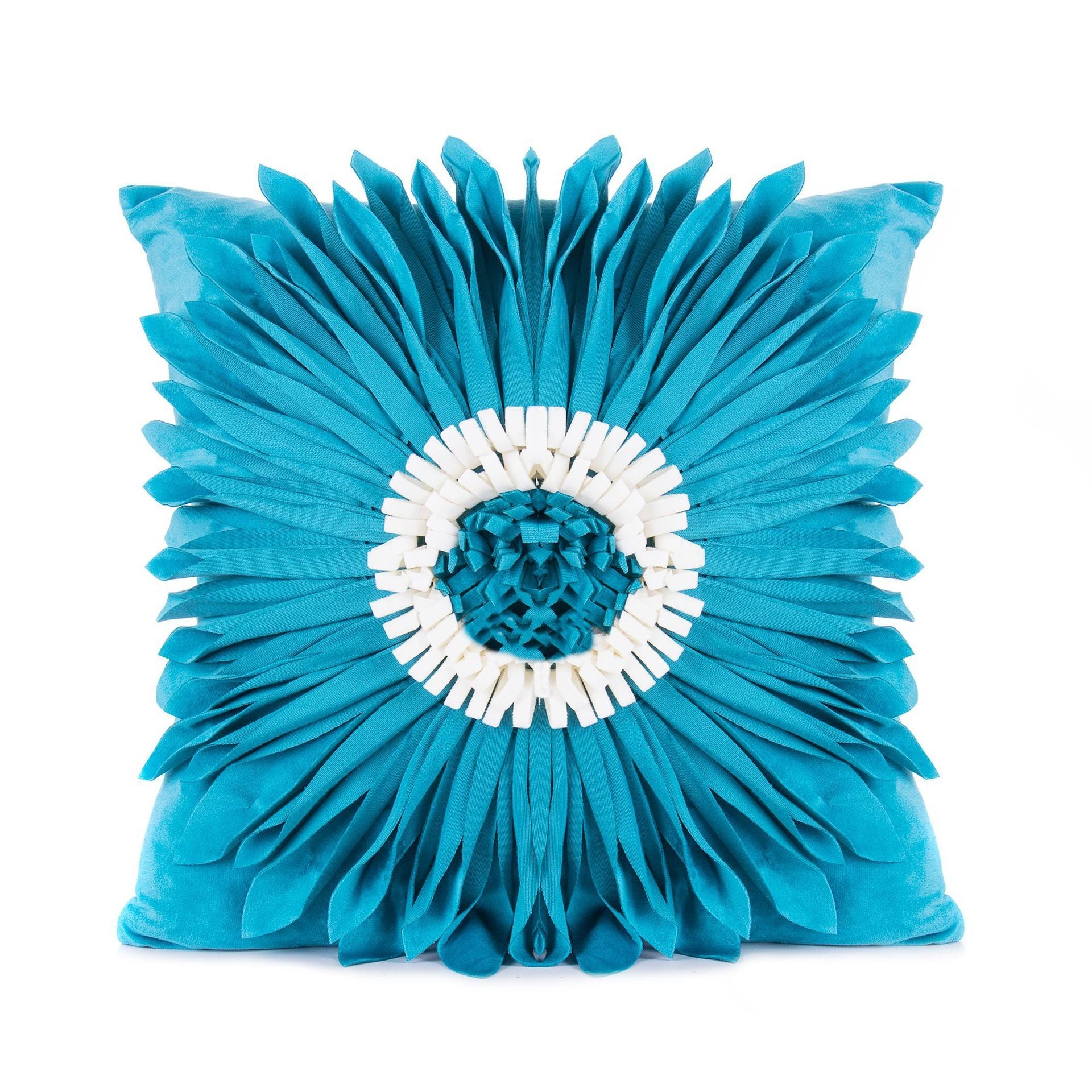 Fashion Modern Style White Throw Pillows Velvet Stitching 3D Chrysanthemum Cushion Waist Pillow Blue Cushion Case - DropOnline.co