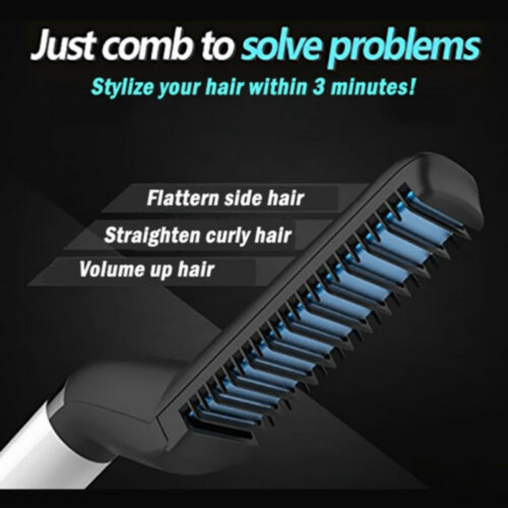 Electric Hair Straightener Brush,Men Quick Beard Straightener Styler Comb,Hair Straightening,Curly Hair Straightening Comb,Side Hair Detangling,Multifunctional Hair Curling Curler - DropOnline.co