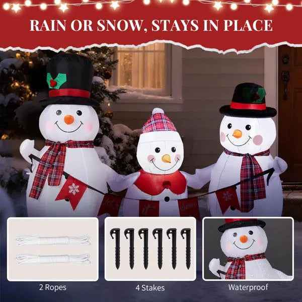 6.2FT Inflatable Christmas Snowman Family - LED Lighted Yard Decoration with Bunting - DropOnline.co
