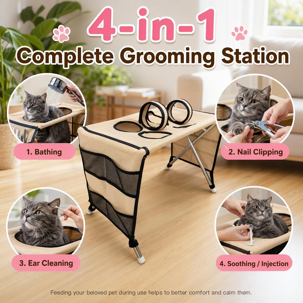 Foldable Pet Grooming Table with Support Hammock