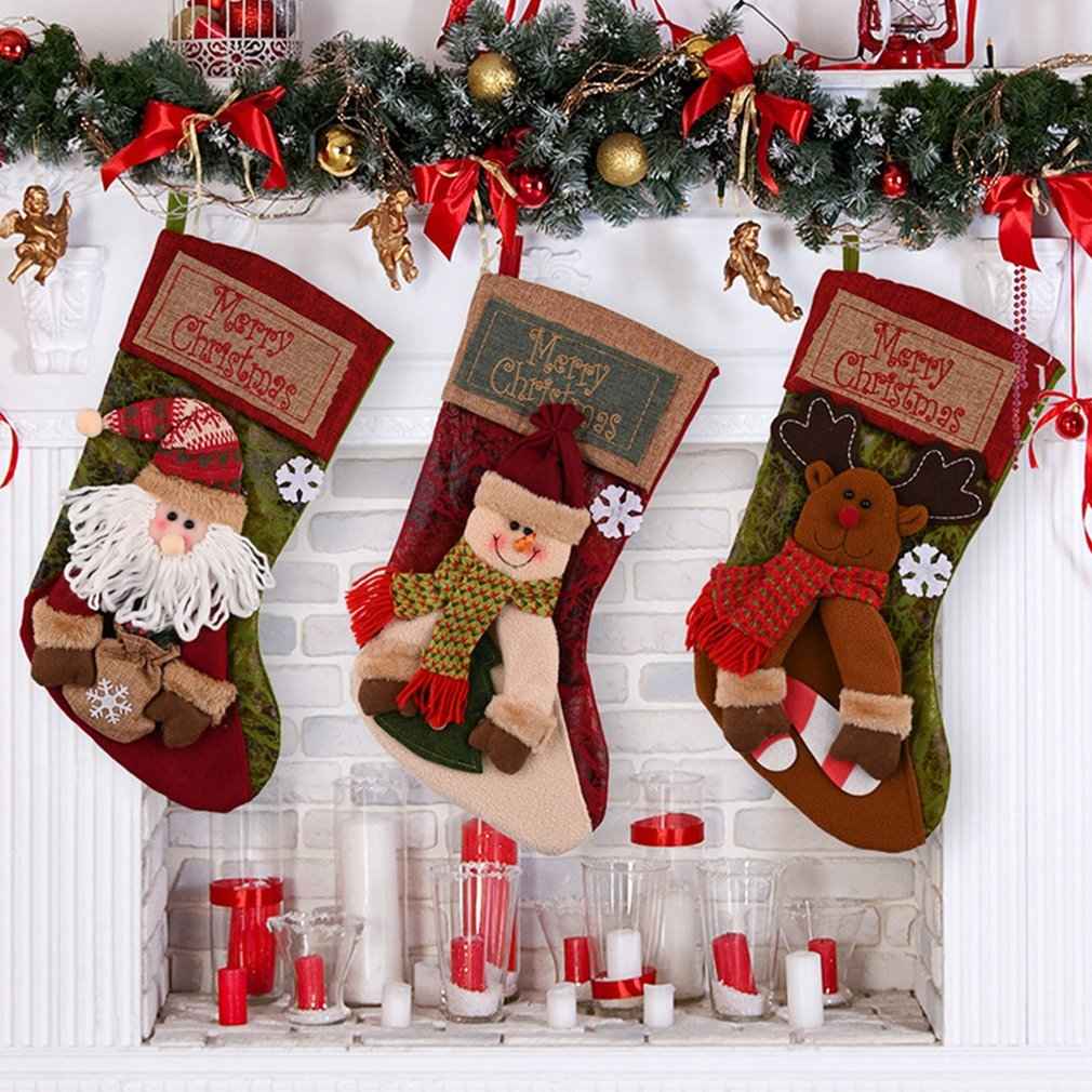 Christmas Stocking Socks Snowman Santa Elk Xmas Fireplace Xmas Tree Ornaments New Year Candy Bag Gift Christmas Decor - DropOnline.co