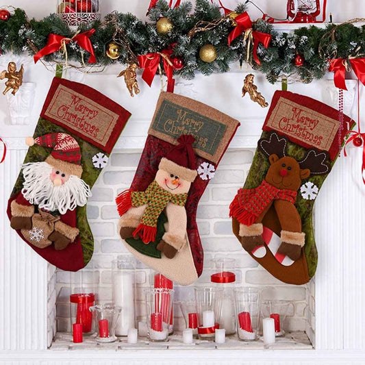 Christmas Stocking Socks Snowman Santa Elk Xmas Fireplace Xmas Tree Ornaments New Year Candy Bag Gift Christmas Decor - DropOnline.co