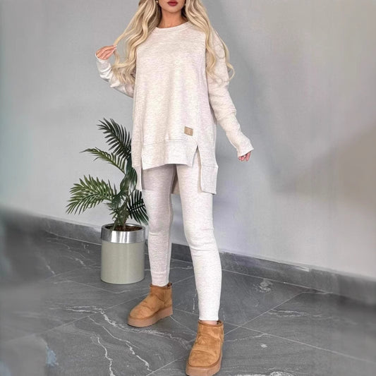Women's Slit Long Sleeve Top And Trousers Suit - DropOnline.co