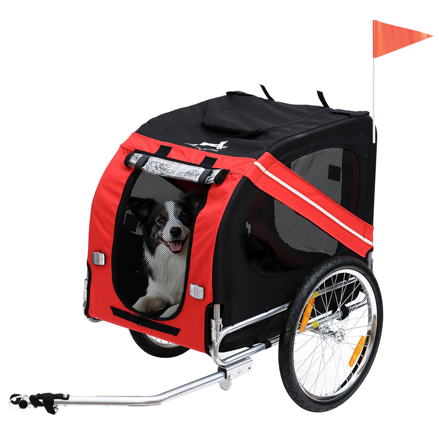 Dog Bike Trailer With Easy Folding Cart Frame, Large Wheels, 3 Entrances, Mesh Screen, For Dogs Within 44 Lbs, Red & Black - DropOnline.co