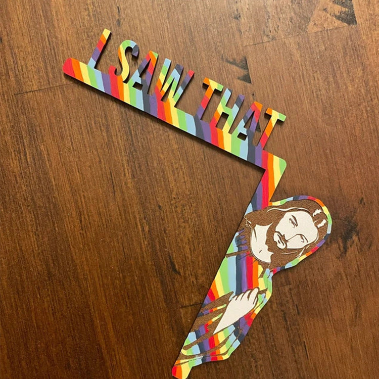 Wooden Door I Saw That Jesus Head Funny Home Decor Frame Ornament AND Merry Christmas Door Frame Decoration Santa Claus Elk - DropOnline.co