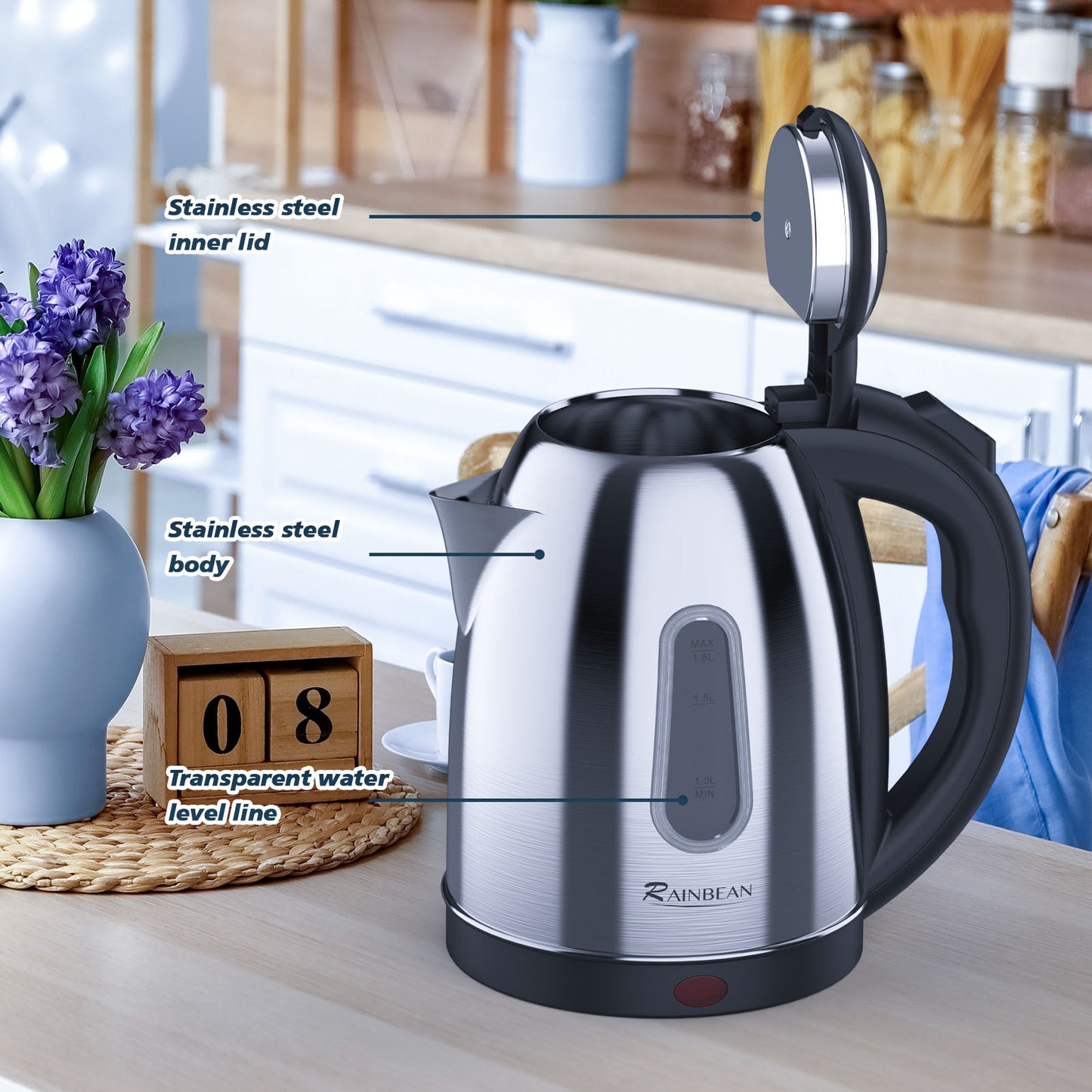 Electric Kettle Water Boiler, 1.8L Electric Tea Coffee Kettle Hot Water Boiler Auto Shut-Off & Boil Dry Protection - DropOnline.co