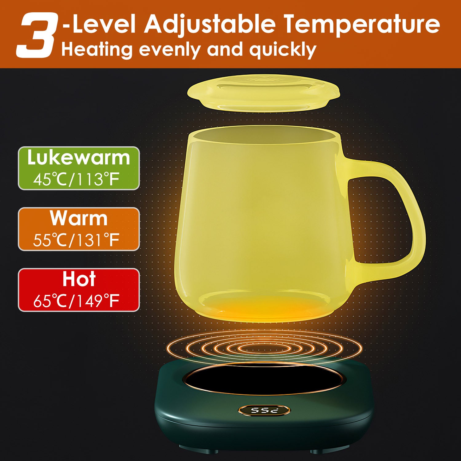 3 Color Options -- 1Pc Electric Coffee Mug Warmer For Desk Auto Shut Off USB Tea Milk Beverage Cup Heater Heating Plate For Office Home 3 Temperature Setting - DropOnline.co