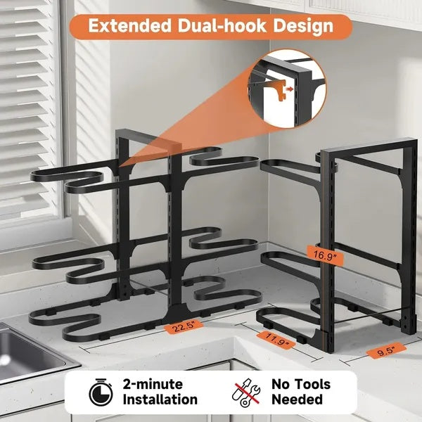 Pots And Pans Organizer, Adjustable 6-Tier Pots Organizer Rack For Cookware Heavy Duty Pots Rack For Kitchen Storage - DropOnline.co